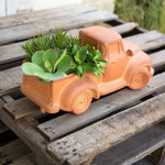 Terracotta Truck Planter 8"H, Handcrafted Orange Ceramic Vintage-Style Accent By Kalalou