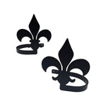 Fleur de Lis Curtain Tie Backs (Pair) – 4 3/8"H, Matte Black Powder-Coated Wrought Iron Curtain Holdbacks by Village Wrought Iron Inc.