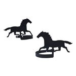 Running Horse Curtain Tie Backs (Pair) – 5" Width, Matte Black Powder-Coated Wrought Iron Curtain Holdbacks by Village Wrought Iron Inc.