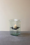 Small square glass candle hurricane with metal insert