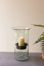 Medium Rustic Glass Candle Holder – Farmhouse Accent 15" Tall by Kalalou