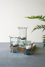 Handblown Recycled Glass Ribbed Votive Holders – 7" Tall Set of 3 by Kalalou