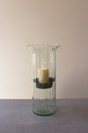 Large Ribbed Glass Candle Cylinder with Rustic Metal Insert – 19" Height