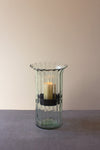 Medium Ribbed Glass Candle Cylinder with Rustic Metal Insert – 15" Height