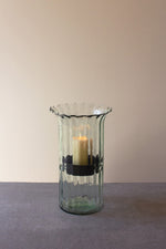 Ribbed Glass Candle Cylinder with Rustic Insert – 15" Medium Height by Kalalou