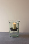 Small Ribbed Glass Candle Cylinder with Rustic Metal Insert – 11" Height