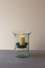 Rustic Metal Insert Ribbed Glass Candle Cylinder – 11" Small Size by Kalalou