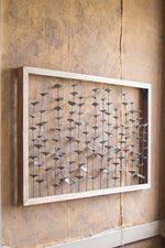 Wall Hanging - Wood Framed 26"H, Metal Leaves, Distressed Gray Pressed Metal by Kalalou