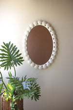 Oval Wall Mirror 37"H Metal Shell Framed, White Textured Finish by Kalalou