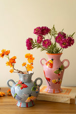 Ceramic Butterfly & Moth Vases 8.5" Multi-Color Glazed Vase Set of 2 By Kalalou