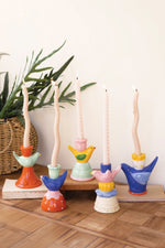 Ceramic Bird Taper Candle Holders 5.5"H – Multi-Color Glazed Candleholder Set of 5 By Kalalou