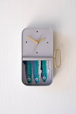Hand-Painted Sardine Wall Clock 9"H – Multicolor Metal & Plastic Nautical Kitchen Decor By Kalalou