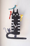 Hand Painted Cat and Bird Wall Clock – Multi-Color Decorative Clock