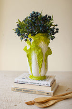Ceramic Lettuce Vase – 10" Tall Textured Green Decorative Pot by Kalalou