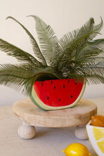 Ceramic Watermelon Slice Planter – 4" Tall Summer Decor Accent by Kalalou