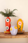 Set of 3 Ceramic Vases with Flowers – Retro Tabletop Accent