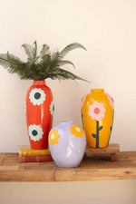 Set of Three Ceramic Vases with Flowers 13"H Multi-Color Glazed Decorative Accents by Kalalou