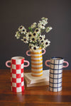 Set of 3 Patterned Cylinder Vases with Handles – Fun Tabletop Accent