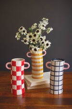 Ceramic Cylinder Vases with Handles 8"H Multicolor Glazed Decorative Accents Set of 3 by Kalalou