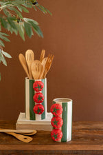 Ceramic Green Striped Vases (Set of 2) 9.5"H Multi Color Glazed Farmhouse Decor By Kalalou