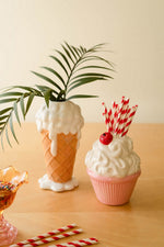 Ceramic Pink Cupcake Vases Set of 2 7"H Multi Color Glazed Fun Decor By Kalalou