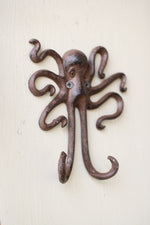 Cast Iron Octopus Wall Hook 6.1"H in Distressed Black Nautical Style by Kalalou