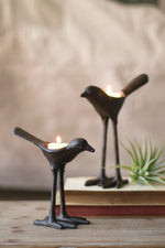 Distressed Brown Cast Iron Bird Tea Light Holders – 2x Set of 2 – 7"Tall by Kalalou