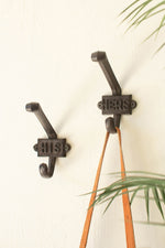 Cast Iron His/Hers Hooks 4"H Brown Textured Wall Hook Set of 2 By Kalalou