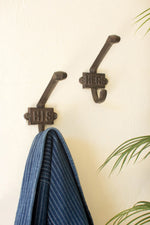 Set of Two Cast Iron His/Hers Hooks 4"H Brown Textured Wall Hook Value Pack of 4 By Kalalou