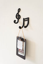 Cast Iron Musical Notes Wall Hooks (Set of 2) 6"H – Black Matte Metal Decorative Wall Accent by Kalalou
