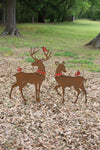 Rustic Outdoor Reindeer Sculptures – Set of 2 with Red Bird Accents