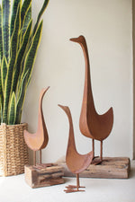 Rustic Metal Goose Sculptures – 11.5" Tall Set of 3 Decorative Birds by Kalalou
