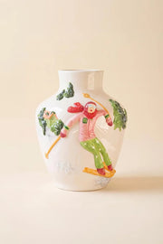 Ceramic Christmas Skier Vase With Hand-Painted Details 12
