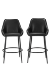 Set of 2 Zuo Modern Vila Barstools – Gray, Ergonomic Back Support, Faux Leather, Metal Legs