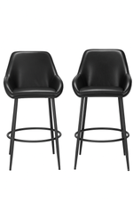 Zuo Modern - Set of 2 Vila Black 42.5"H Barstools Upholstered Faux Leather, Powder-Coated Steel, Modern Style