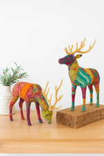 Set of 2 Reindeer Tabletop Kantha Patchwork Decorative Holiday Accent for Home Decor by Kalalou