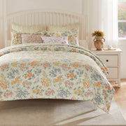 Greenland Home Fashions Chloe 3-Piece Reversible Floral Cotton Quilt Set with Cream Backing
