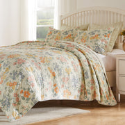 Greenland Home Fashions Chloe 3-Piece Reversible Floral Cotton Quilt Set with Cream Backing