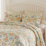 Greenland Home Fashions Chloe 3-Piece Reversible Floral Cotton Quilt Set with Cream Backing