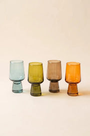 Set of Glass Tumblers With Jewel Tone Colors And Solid Glass Bases 6.5