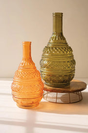 Set of 2 Pressed Glass Vases With Vibrant Jewel Tone Colors 17.5