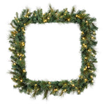 Vickerman D172731LED 30" Artificial Mixed Brussels Pine Square Wreath 150 Pvc/Hardneedle Tips Dura-Lit 70 Warm White LED Mini Lights