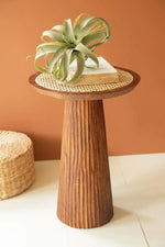 Kalalou Woven Cane Top Round Wood Side Table 22" H Decorative Accent