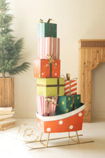 Kalalou Christmas Sleigh Decoration With Presents Painted Metal 48" H Holiday Display