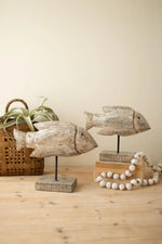 Kalalou Wooden Fish Sculptures Set of 2, 14" H Carved Recycled Wood Accent