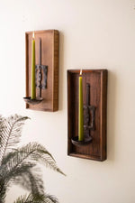 Kalalou Candle Wall Sconce Wood With Repurposed Iron Spoon 7" H