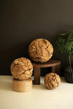 Kalalou Recycled Wood Sphere Collection Set of 3 Teakwood Sculptural Accent 11.50" H