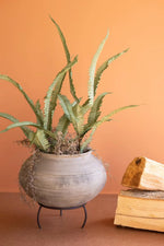 Kalalou Black Clay Tabletop Urn 10.5" H Iron Stand Decorative Display