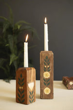 Kalalou Taper Candle Holder Collection Recycled Wood 3" H Set Of Two