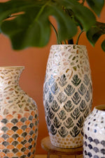 Coastal Style Bamboo Vase 16 in Height with Capiz Shell Detail
